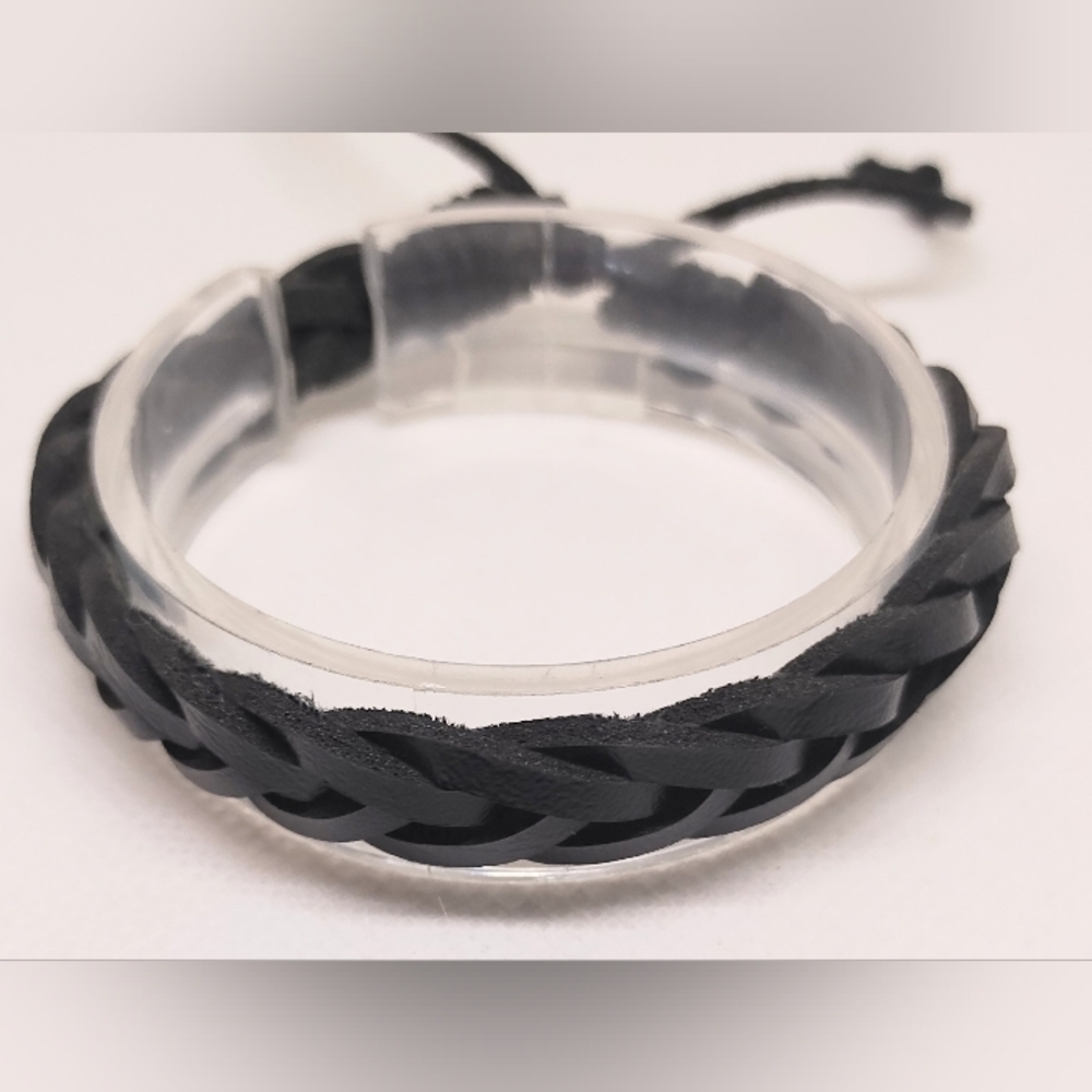 Men's Bracelet Leather Braided‎ Black NEW f33